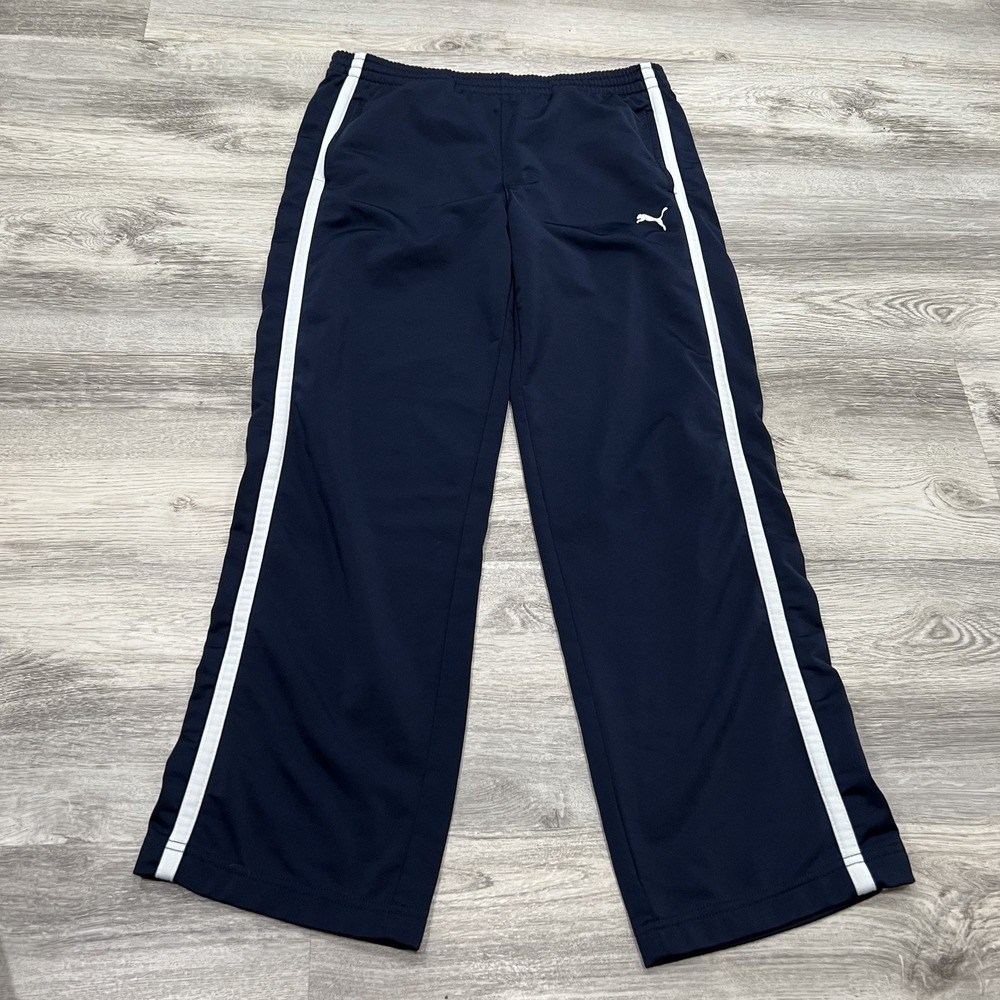 Puma Track Pants Boys Size LG Navy‎ Stripe Athletic Elastic Waist